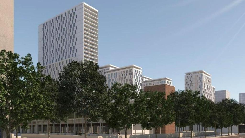 Figuración del edificio icónico en el estudio volumétrico del solar de Mestalla. EE