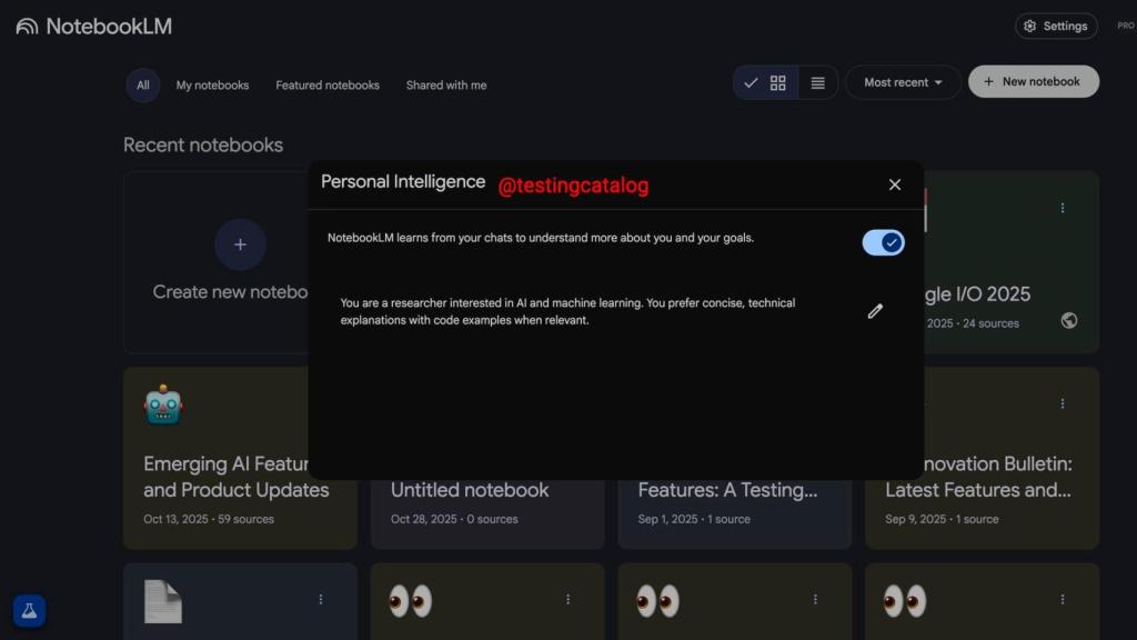 Personal Intelligence en NotebookLM