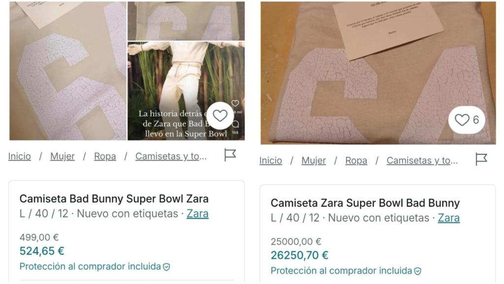 Anuncios en Vinted de la camiseta de Bad Bunny