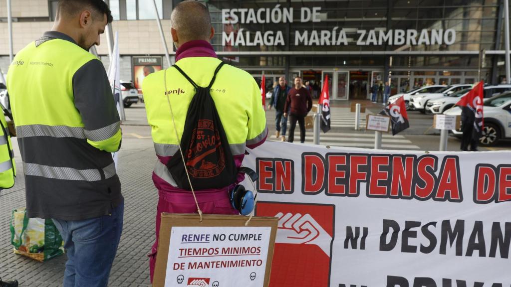 Varias personas se concentran en la entrada de la estación de trenes de Málaga.