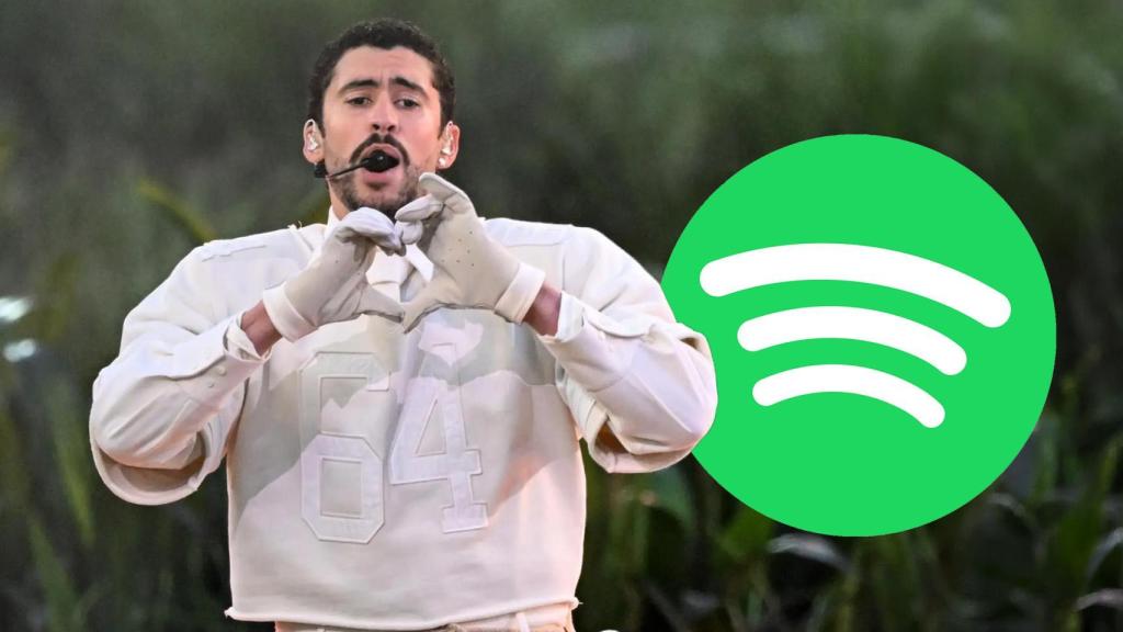 Bad Bunny, en su espectáculo de medio tiempo, en un fotomontaje.