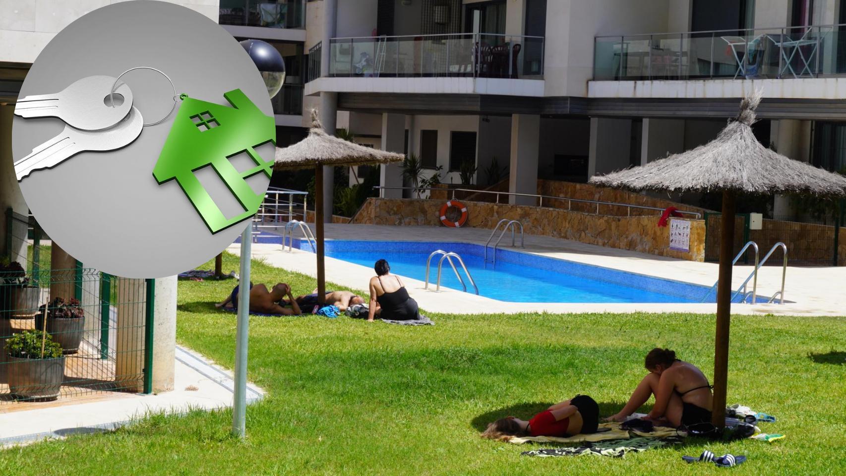 Montaje de una zona común de una urbanización con llaves (Pixabay).