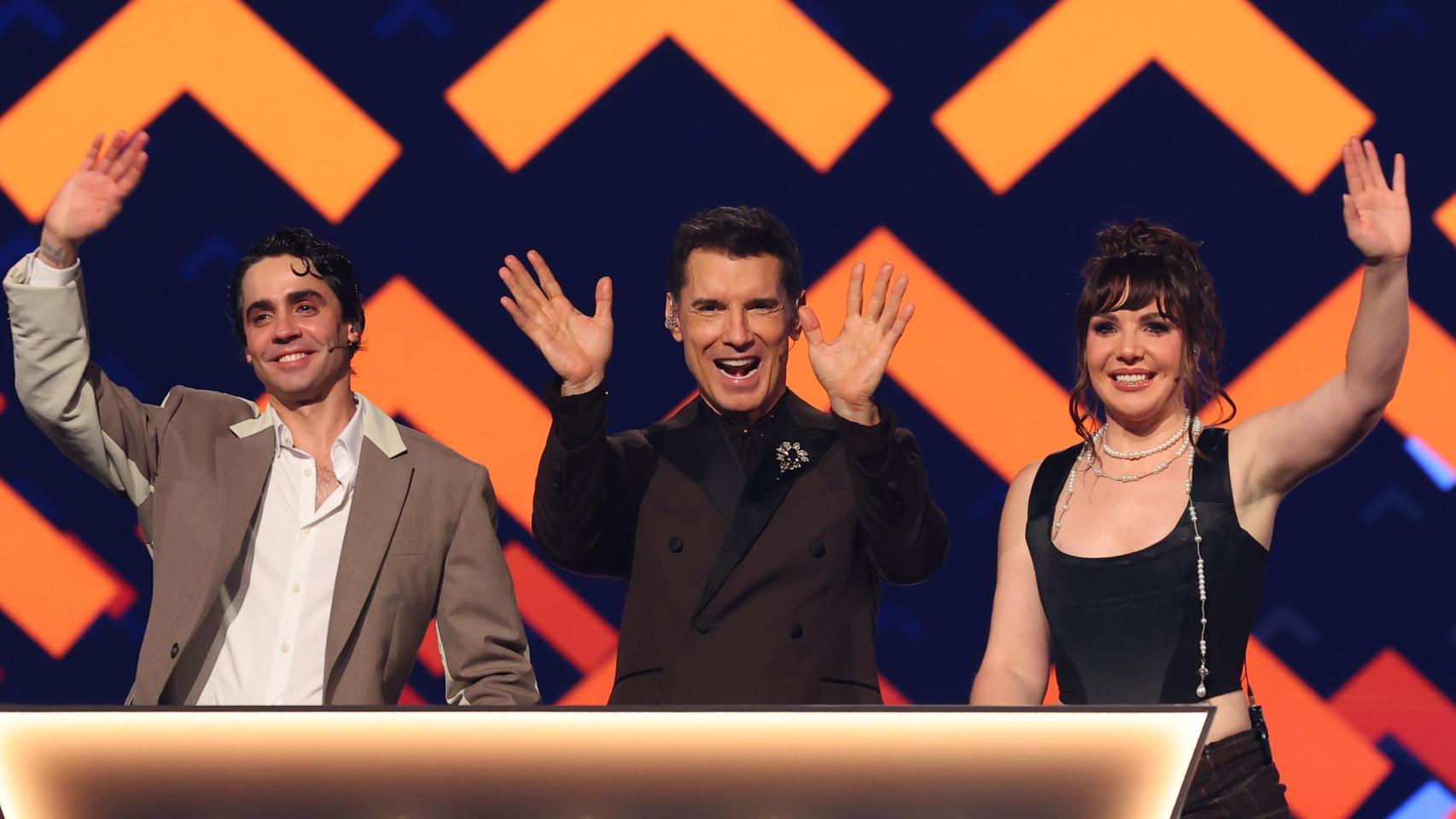 Javier Ambrossi, Jesús Vázquez e Inés Hernand, presentadores del Benidorm Fest.