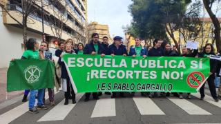 Profesores y alumnos del IES Pablo Gargallo en una manifestación en Zaragoza.