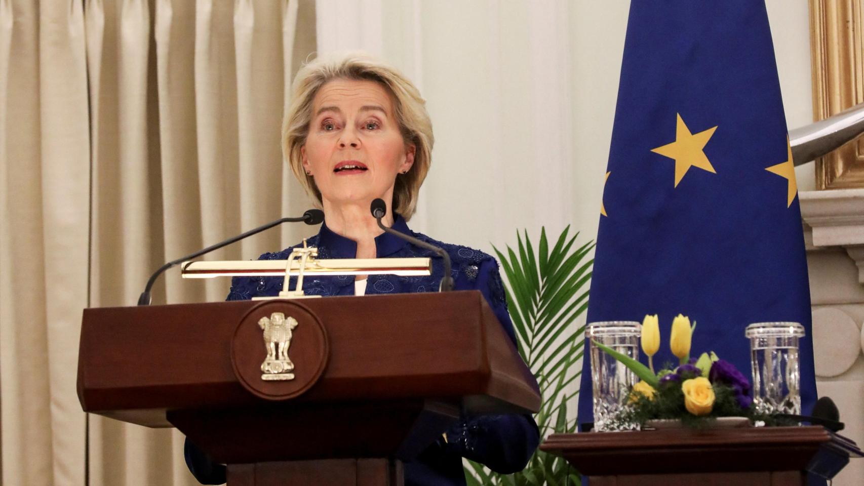 Ursula von der Leyen, presidenta de la Comisión Europea, durante una intervención en una imagen de archivo.
