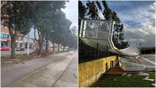 Ramas caídas en el paseo marítimo de A Coruña y cubierta de la piscina levantada en Abegondo.