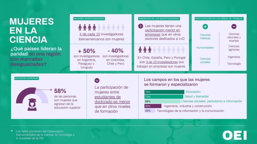 Infografía del informe del realizado por el Observatorio Iberoamericano de la Ciencia, la Tecnología y la Sociedad de la Organización de Estados Iberoamericanos (OEI).