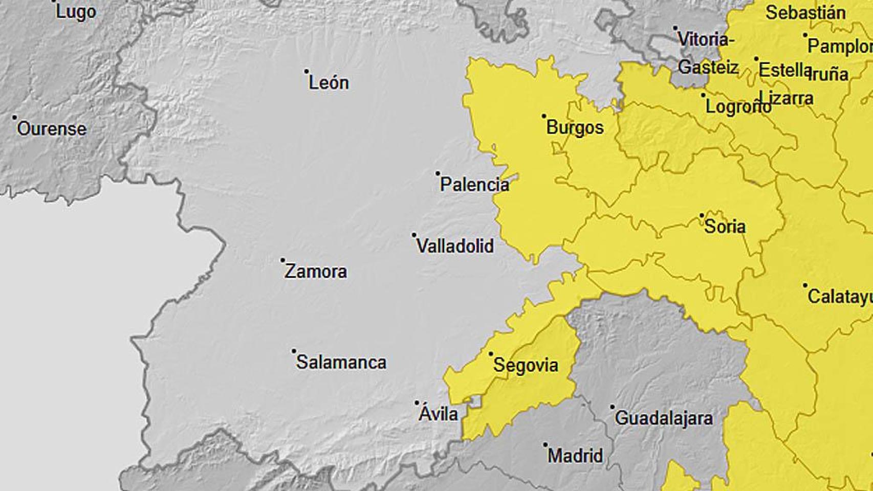 Los avisos amarillos en Castilla y León por viento para este jueves.