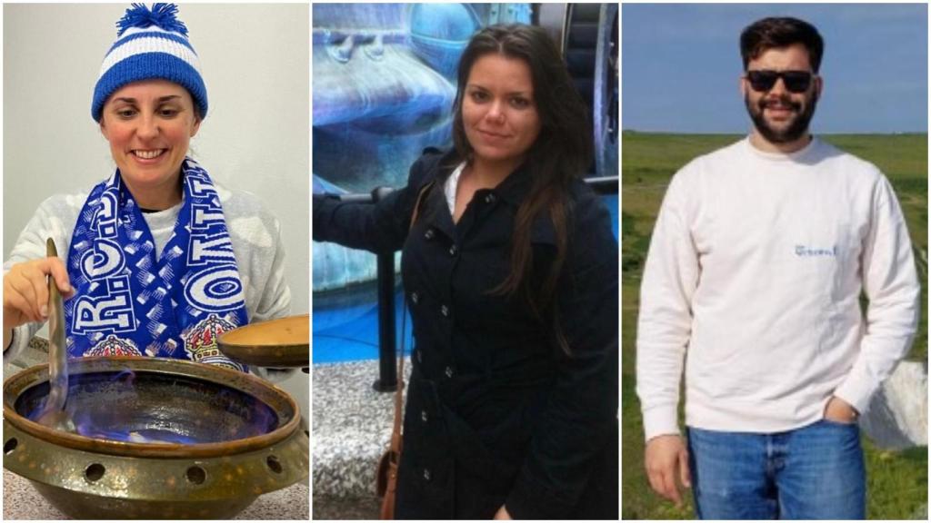 Eva Crespo, Rosario Álvarez y Manuel Castelao, gallegos que trabajan en Londres.