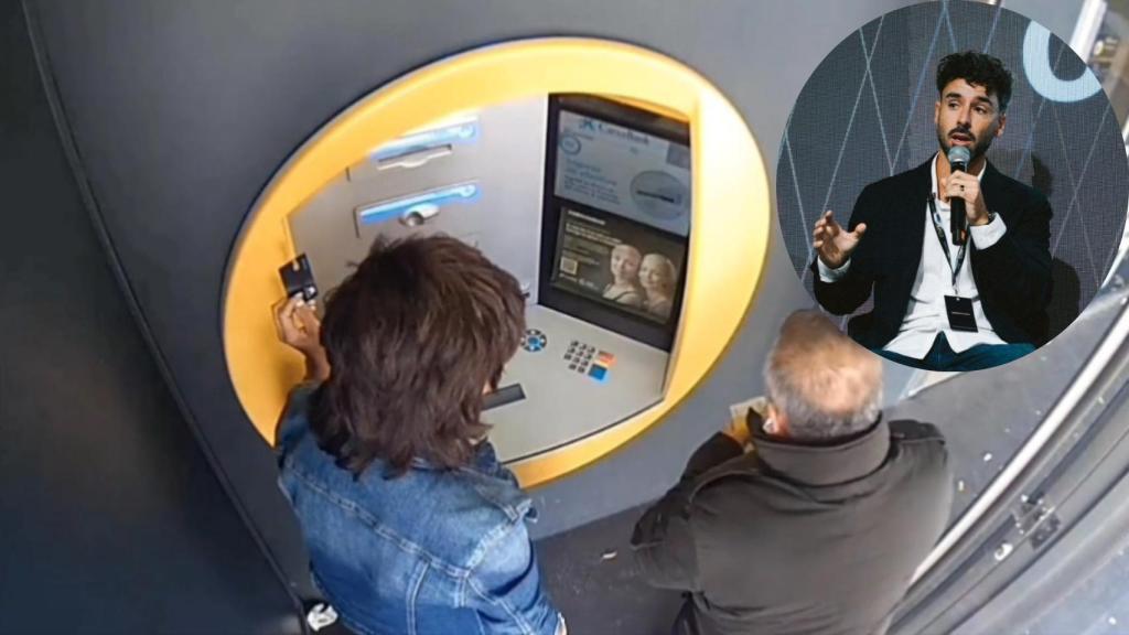 Montaje de Emilio Baena con personas sacando dinero de un cajero (EP).