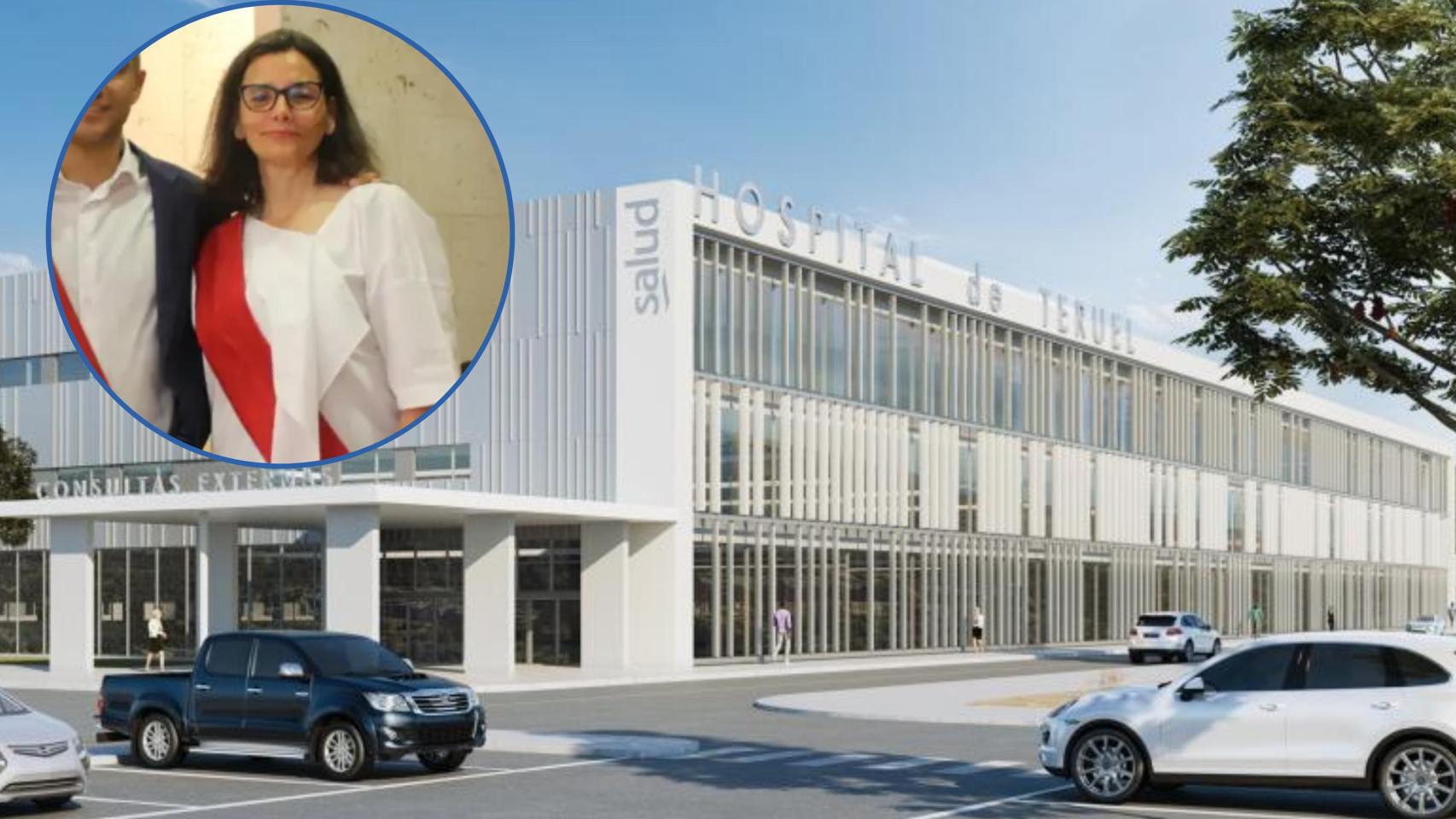 Nieves Sánchez, con una recreación del Hospital de Teruel.