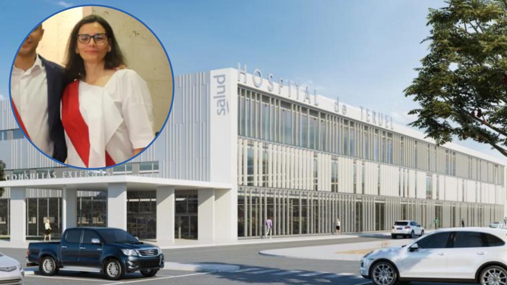 Nieves Sánchez, con una recreación del Hospital de Teruel.