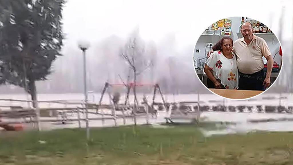 La playa de Rábano totalmente inundada y Fernando.