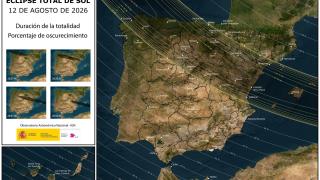 Trayectoria que seguirá el eclipse total del próximo 12 de agosto: Foto: Instituto Geográfico Nacional