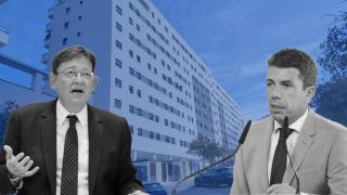 Ximo Puig y Carlos Mazón, sobre una imagen del residencial de VPP Les Naus de Alicante.