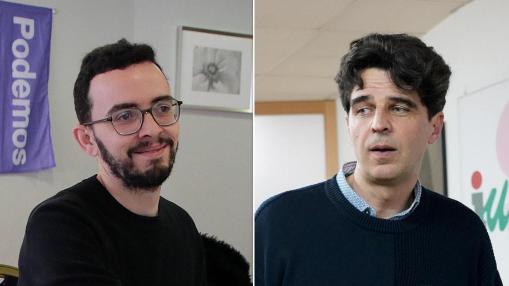 El candidato de Podemos-Alianza Verde a las elecciones autonómicas de Castilla y León, Miguel Ángel Llamas, y el de IU-Sumar-Verdes-Equo, Juan Gascón, en un montaje de EL ESPAÑOL