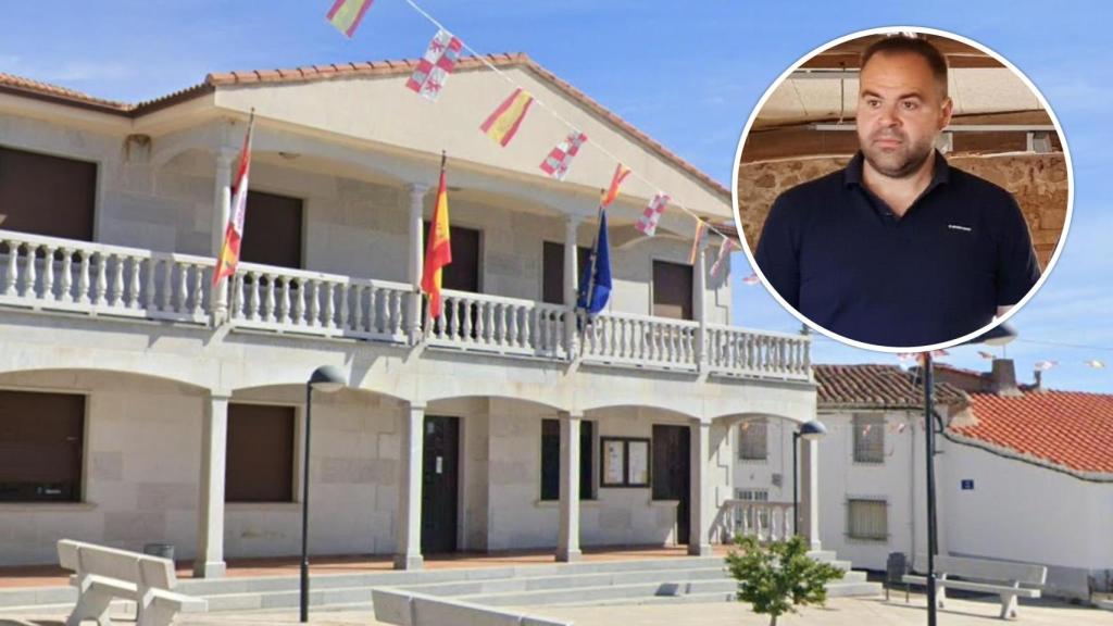 El Ayuntamiento del municipio zamorano de Pereruela y el alcalde, David Lagarejos, en un montaje de EL ESPAÑOL
