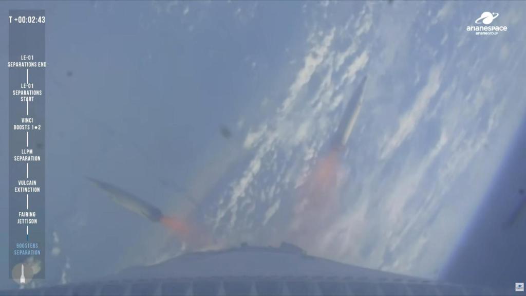 Momento en el que se separan los propulsores del Ariane 6.