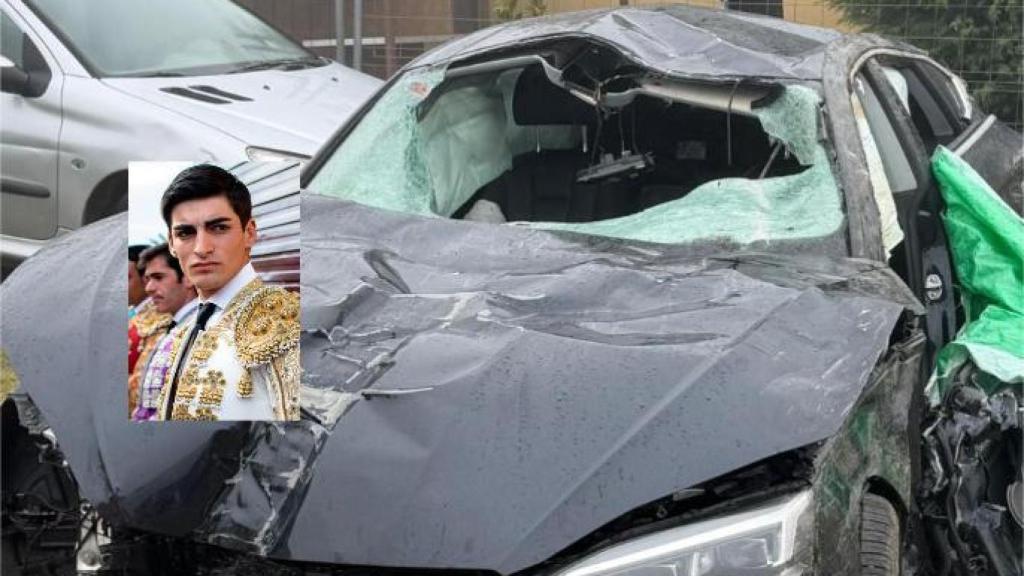 Coche siniestrado del joven novillero tras el accidente
