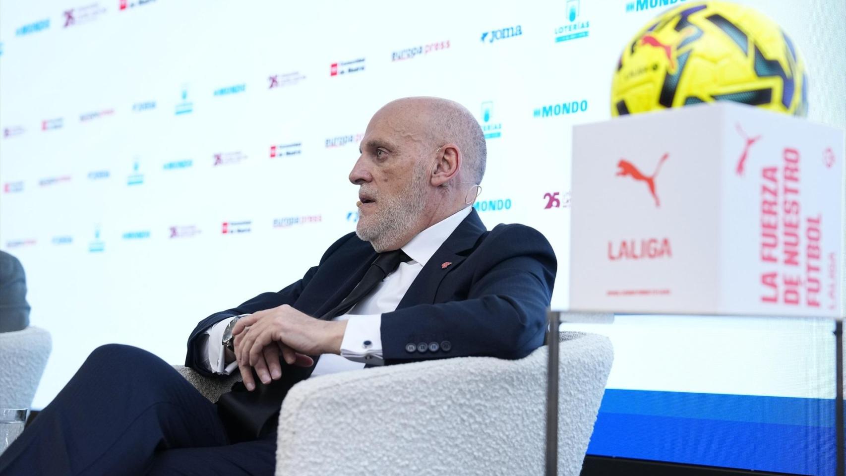 Javier Tebas, presidente de LaLiga, en un desayuno informativo