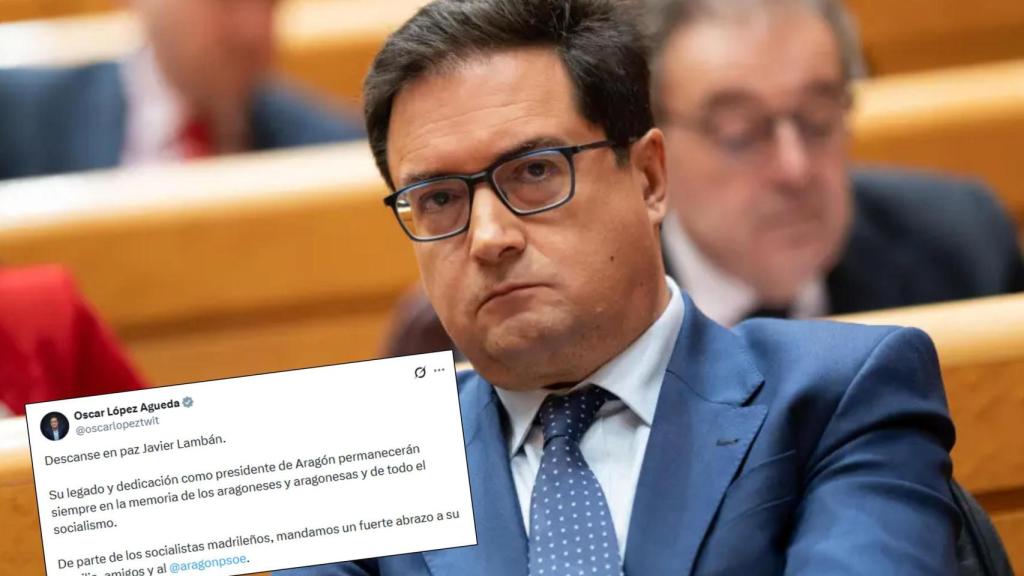 Óscar López, con el mensaje que dedicó a Javier Lambán el día de su muerte.