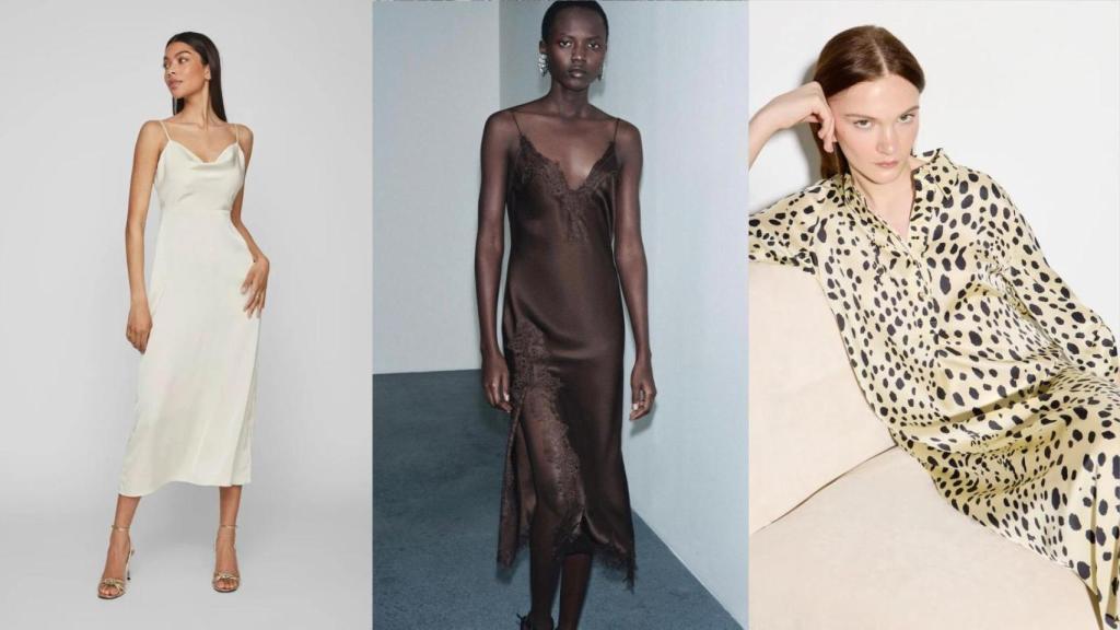 Slip dress de las marcas Cortefiel, Zara y El Corte Inglés.