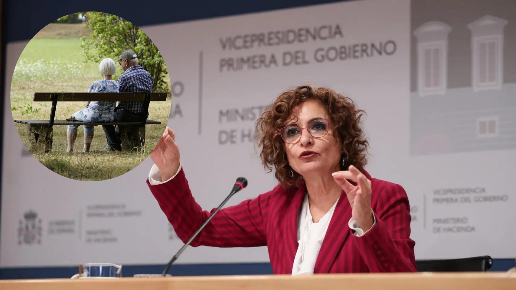 Montaje de María Jesús Montero con jubilados.