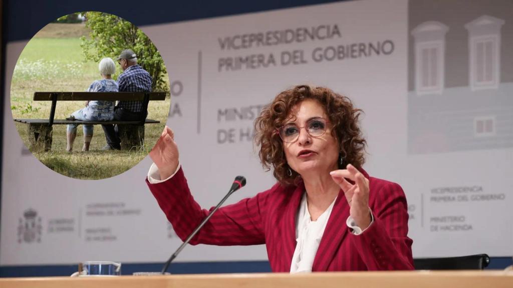 Montaje de María Jesús Montero con jubilados.