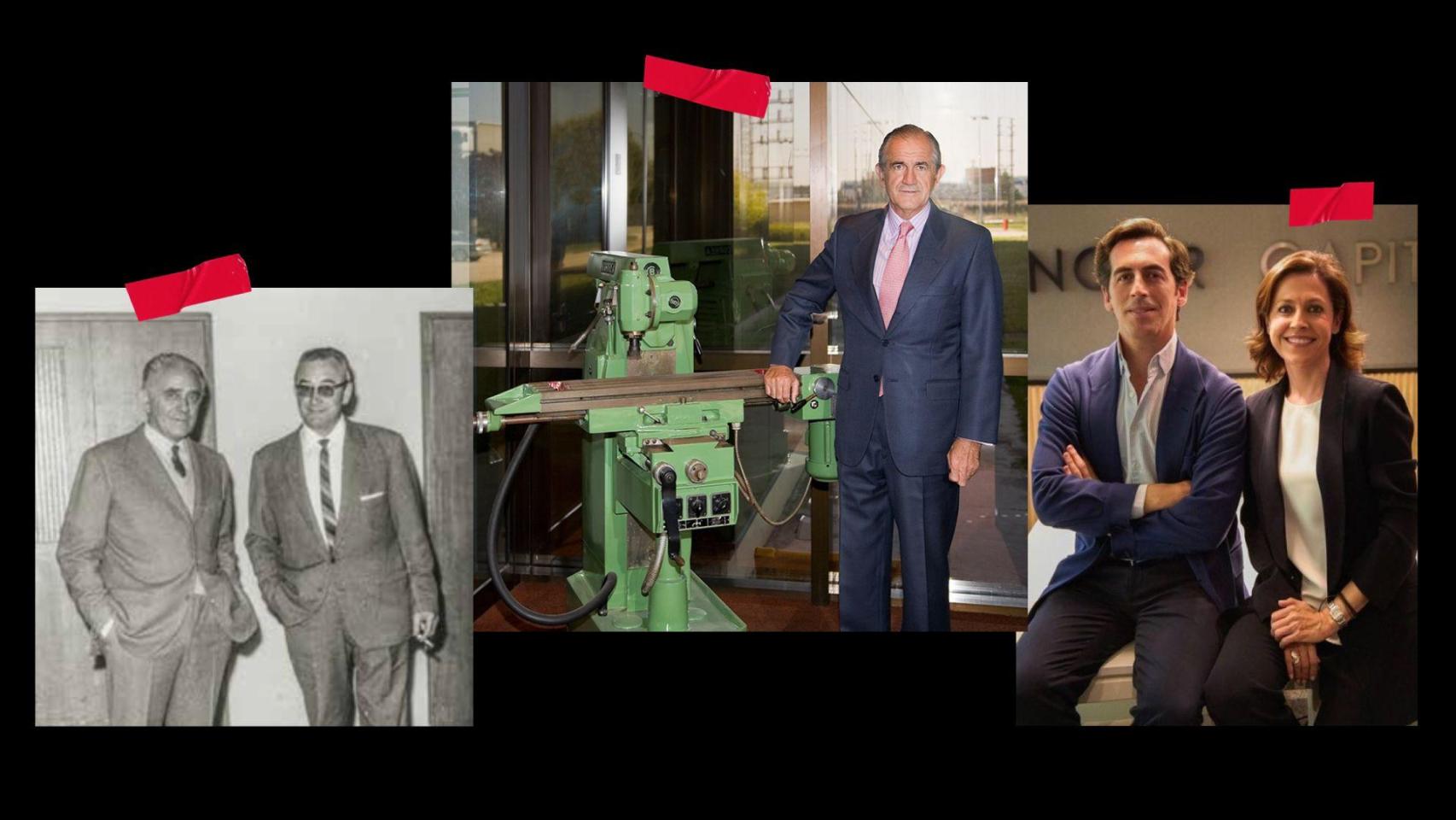 En la foto de la izquierda, Baldomero Nicolás-Correa y Jesús Barragán, los fundadores; en la del centro, José Ignacio Nicolás-Correa, de la segunda generación; y, en la de la derecha, Jaime y Bibiana Nicolás-Correa, de la tercera.