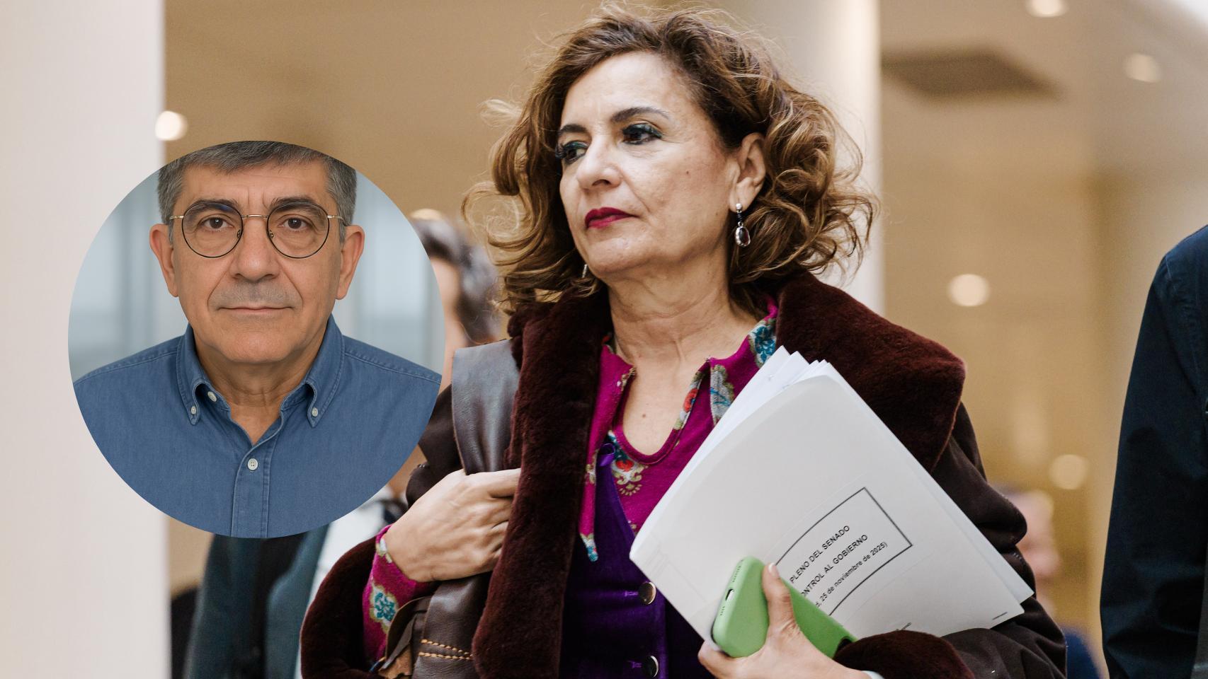 Montaje de Manuel Serrano con la ministra de Hacienda, María Jesús Montero.