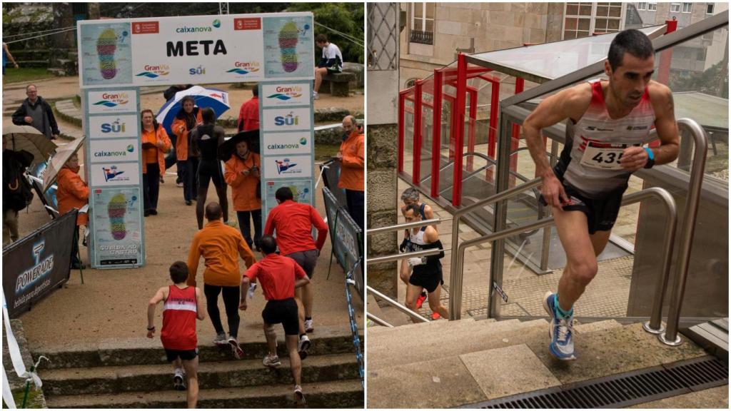 Corredores llegando a meta y subiendo las escaleras que unen Puerta del Sol con el Paseo de Granada.