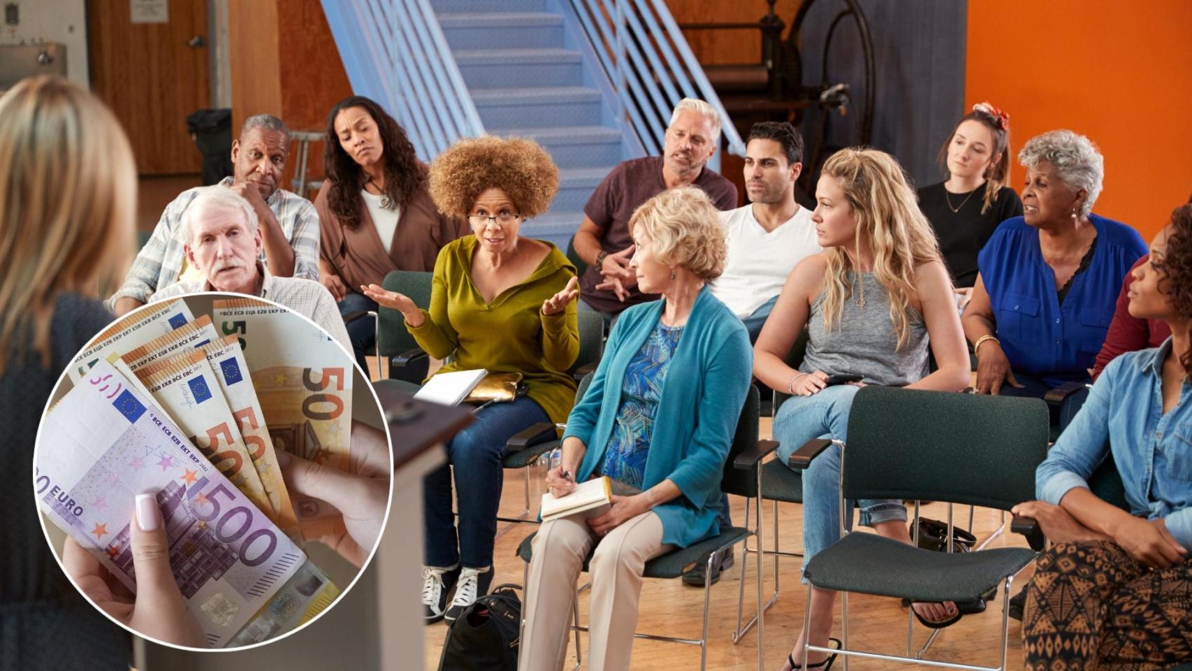 Montaje de una junta de propietarios y dinero en efectivo