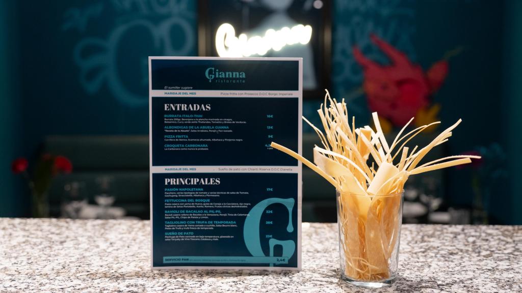 La carta y los tipos de pasta de Gianna.