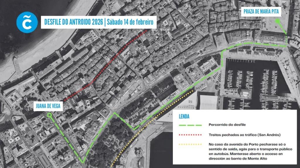 Recorrido del desfile del Antroido 2026.
