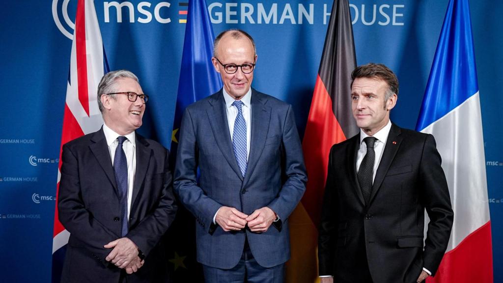 German Prime Minister Friedrich Merz, French President Emmanuel Macron and British First Minister Keir Starmer at the 62nd Urban Security Conference in Germany.
