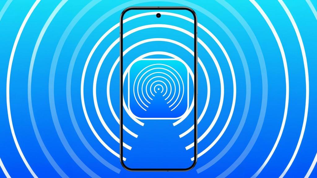 Fotomontaje con el logo de AirDrop y un Pixel 9 Pro.