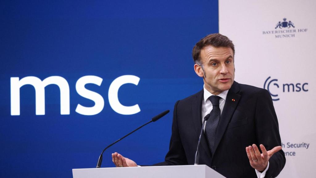El presidente de Francia, Emmanuel Macron, durante su comparecencia este viernes en la Conferencia de Seguridad de Múnich (MSC), en Múnich, Alemania.