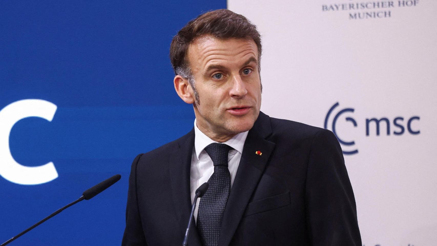 El presidente de Francia, Emmanuel Macron, durante su comparecencia este viernes en la Conferencia de Seguridad de Múnich (MSC), en Múnich, Alemania.