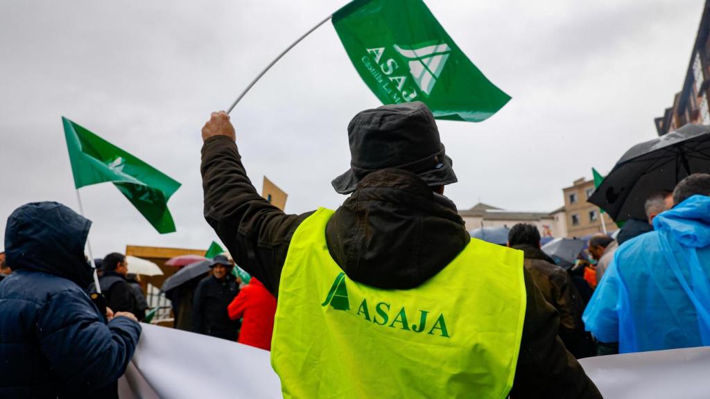 Un manifestante ondea una bandera de Asaja en Toledo.
