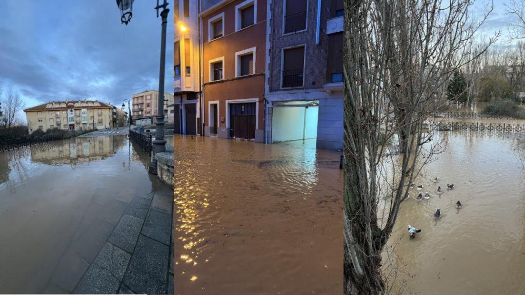 La avenida del Espolón de Aranda de Duero, completamente inundada