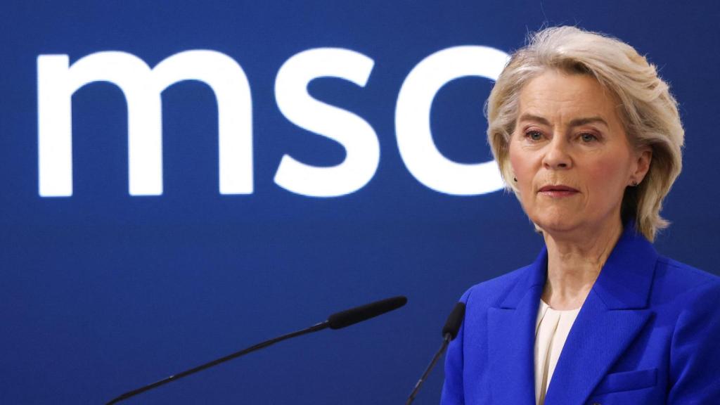 La presidenta de la Comisión, Ursula von der Leyen, durante su intervención este sábado en la Conferencia de Seguridad de Múnich