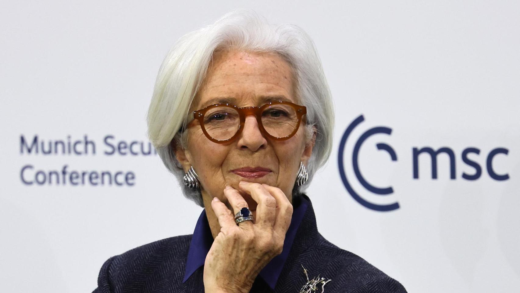 La presidenta del BCE, Christine Lagarde, durante su intervención en la Conferencia de Seguridad de Múnich este domingo.