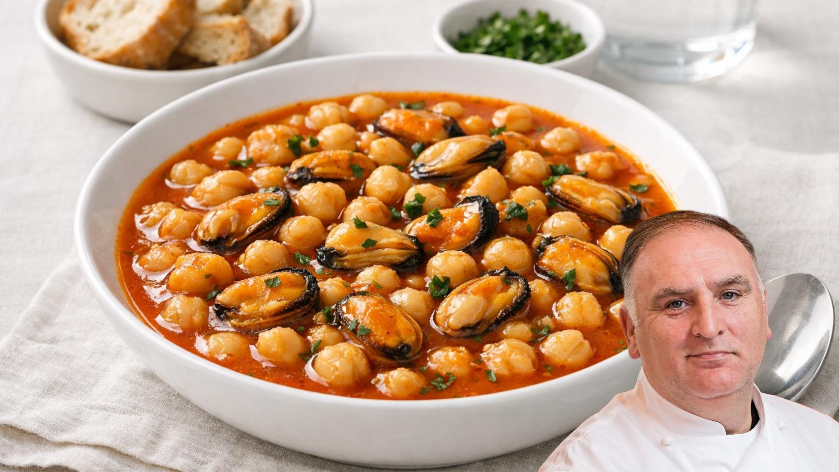 José Andrés (56), chef, en un montaje de El Español