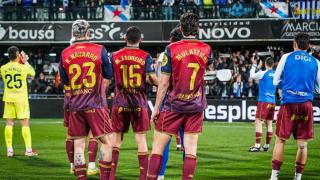 Los jugadores del Dépor, tras el partido contra el Castellón.