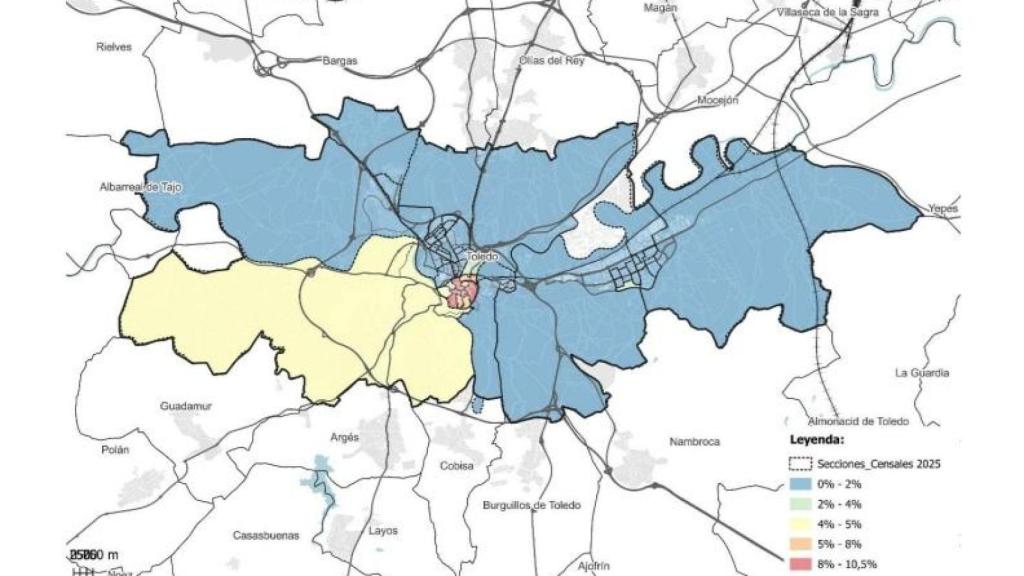 Gráfico incorporado al borrador del POM, de febrero de 2026, con el porcentaje de viviendas turísticas por secciones censales.