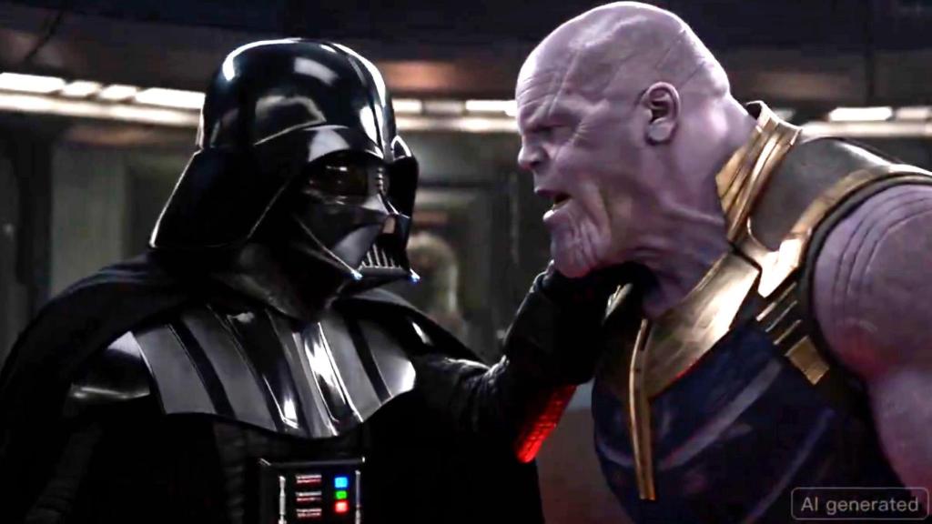 Imagen generada por IA de Star Wars y Thanos.