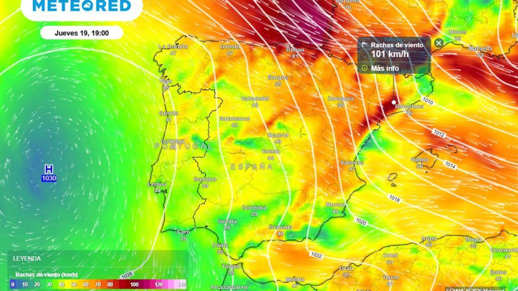 La nueva borrasca dejará a su paso vientos de más de 100 km/h en el este, norte y Baleares.