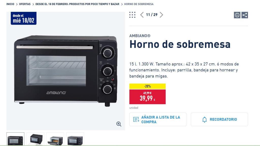 Horno de sobremesa.
