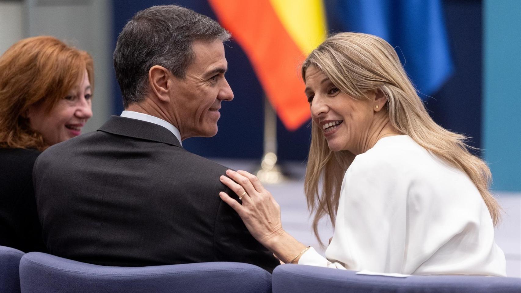 Francina Armengol, presidenta del Congreso; Pedro Sánchez, presidente del Gobierno, y Yolanda Díaz, vicepresidenta segunda del Gobierno y ministra de Trabajo.