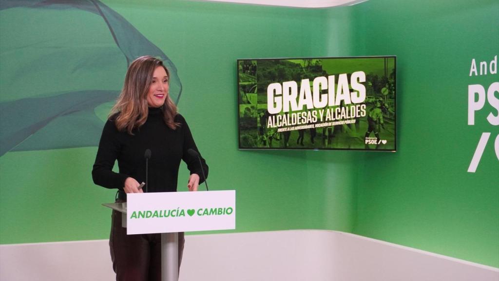 María Márquez, este lunes en la sede regional del PSOE, en Sevilla.